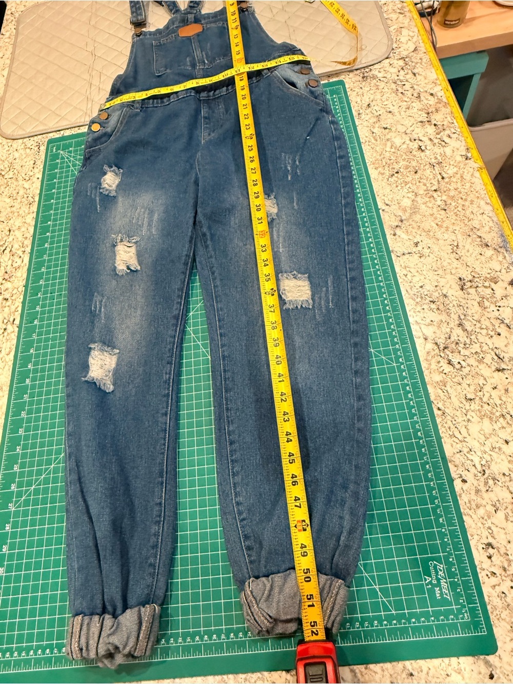 Distressed Denim Overalls Medium Wash Boyfriend Utility Boho - Picture 5 of 9